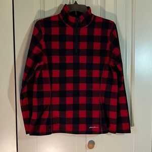 Eddie Bauer Red and Black Plaid Fleece Women's Top